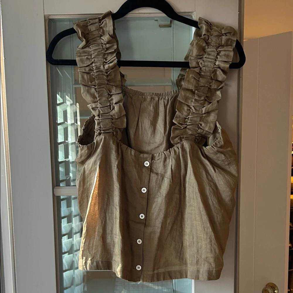 Olive Ruffle Sleeve Tank by Frame - Picture 2 of 2